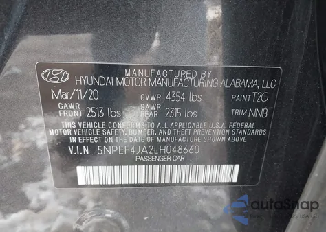 2020 Hyundai Sonata Sel из США, поврежденный, VIN 5NPEF4JA2LH048660